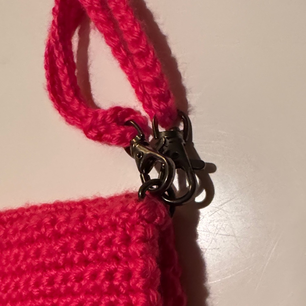 Handcrafted Hot Pink Crochet Crossbody Bag - Picture 10 of 13